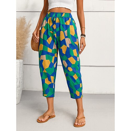 Damen Haremshose Vintage Knöchellang Mittlere Taille Grafik Abstrakt Bequem Schnelltrocknend Weich Dehnbar Urlaub Formell Straße Schwarz Weiß Braun Grün Sommer Frühling Lässiger Schnitt Image