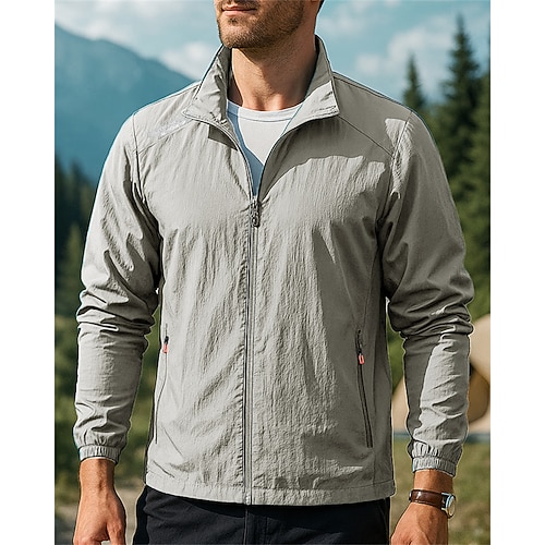 Herren Outdoorjacke Wanderjacke Sportjacke Außen Wasserdicht Winddicht Schnelltrocknend Leicht Wanderoutfits Wanderbekleidung Frühling Herbst Jacke Tennis Golfspiel Laufen Einfarbig Dunkelgrau Blau Image