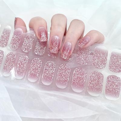 TEMU 22 Finger Pink Gradient Nail Stickers, Glitter Free Baking Gel Nails Sticker, Home Diy Full Wrap Manicure Stickers With 1 Scraper Image