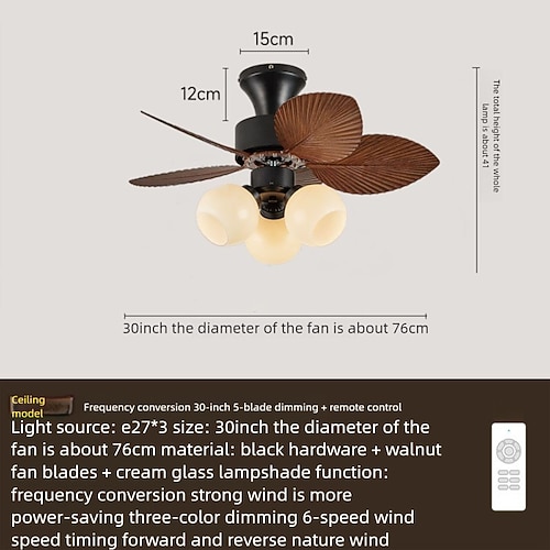 Deckenventilator mit Beleuchtung, Deckenventilator aus Holz mit Beleuchtung, leiser, umkehrbarer Gleichstrommotor mit 3 Flügeln für Bauernhaus, Wohnzimmer, Schlafzimmer, Büro Image