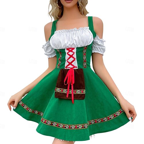 Karneval Oktoberfestbier Dirndl Trachtenkleider Dirndlbluse Oktoberfest / Bier Bayerisch Bayerisch Wiesn Traditioneller Stil Wiesn Damen Stoff im traditionellen Stil Hemd Schürze Image