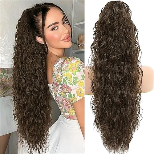 Pferdeschwanzverlängerung, Klauen-Clip auf Pferdeschwänzen, Haarverlängerung für Frauen, 28 Zoll lang, gewellt, lockig, falscher Pferdeschwanz, Clip in Haarteile für Frauen, flauschig, natürlich Image