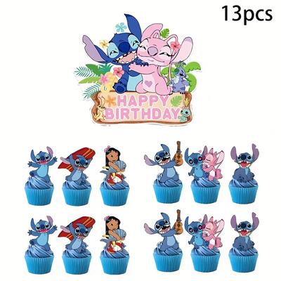 TEMU 13pcs Stitch Birthday Baking Card Insertion Star Stitch Insertion Is Suitable For Birthday Party Baking Dress 1 Small Card Insertion Theme Party Ideal Gift For Image