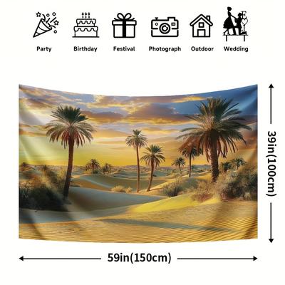 TEMU 1pc Moroccan Backdrop, Polyester 100% Garden Decor With Palm Trees & , Holiday Party Wall Hanging, Garden Wall Art | Decorative Tapestry | Durable Garden Backdrop, Outdoor Garden Decor Image