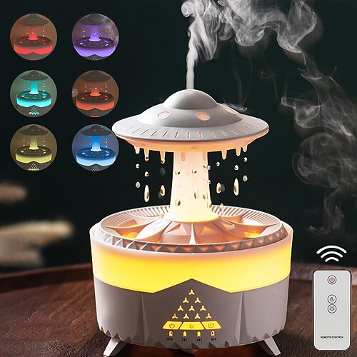 1 Stück leiser Regentropfen-Luftbefeuchter mit Fernbedienung, duftender Diffusor für ätherische Öle, Aromatherapie-Maschine, buntes Licht, Luftbefeuchter für Zuhause, Innenbereich, Schlafzimmer, Büro Image