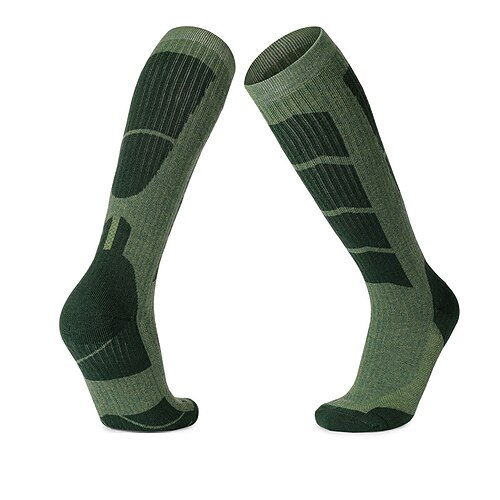 1 Paar Herren Socken aus Merinowolle laufsocken Thermowarm Atmungsaktiv Anti Blister Dicht Außen Über der Wade Patchwork Merino Wolle Schwarz Dunkelgrün Grün für Ski / Snowboard Laufen Camping Image