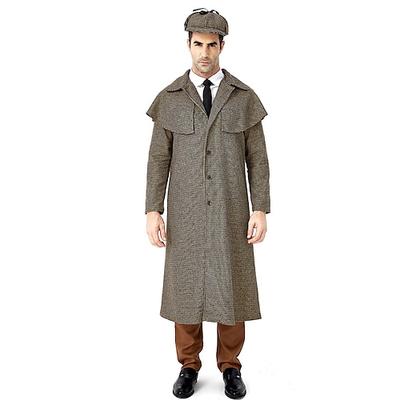 Sherlock Holmes Retro Vintage Brüllen 20s 20er Mantel Maskerade Hirschpirscher Herren Kostüm Grau Jahrgang Cosplay Party Maskerade Langarm / Hut Image