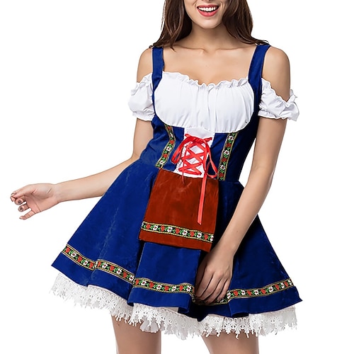 Karneval Oktoberfestbier Dirndl Trachtenkleider Dirndlbluse Oktoberfest / Bier Bayerisch Bayerisch Wiesn Traditioneller Stil Wiesn Damen Stoff im traditionellen Stil Hemd Schürze Image