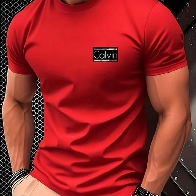 "TEMU Men's Casual "" Graphic Tee - Short Sleeve, Breathable Polyester, Quick-dry, Summer Style, Round Neck, Regular Fit, Casual Attire|graphic Print Tee|stretchable Fabric" Image