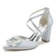Gycdwjh Womens Closed Pointed Toe Bridal Shoes Block Chunky Heel Pumps Square Rhinestones Ankle Strap Wedding Business Dress Shoes,Silver,5 UK