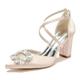 Gycdwjh Womens Closed Pointed Toe Bridal Shoes Block Chunky Heel Pumps Square Rhinestones Ankle Strap Wedding Business Dress Shoes,Champagne,3 UK