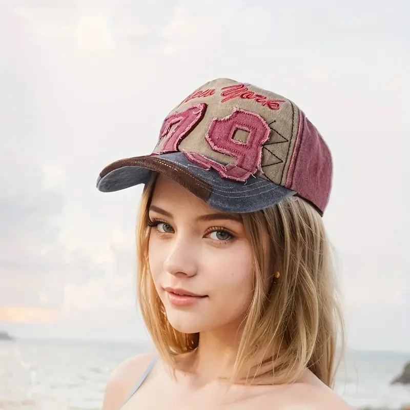 New York 79-Stickerei-Baseballkappe, Vintage-Farbblock, gewaschen, Distressed-Sonnenhut, atmungsaktiv, verstellbar, Papa-Hüte für Damen und Herren