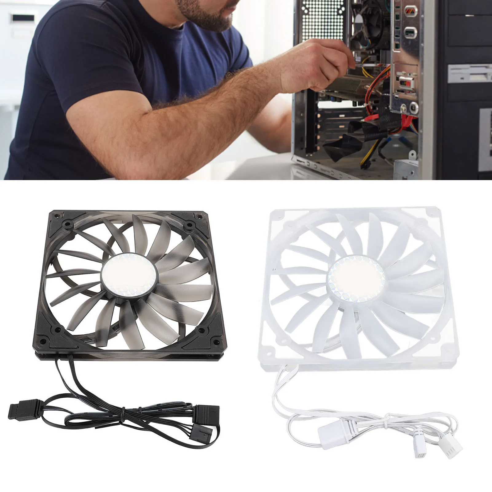 140 mm ARGB-PWM-Lüfter, ultradünn, Lüftergeschwindigkeit 300–1100 U/min, 76,5 CFM, hydraulisches Lager, geräuschloser Computergehäuselüfter, 15 Flügel, ABS für Büro Image