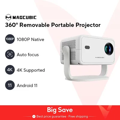 Magcubic Native 1080P 650 ANSI 4K Android 11 L018 360 ° Projektor mit Auto Keystone Focus Air Mouse Wifi6 BT5.2 Portable Outdoor Image