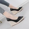 Neue Frühling Sommer Mode Damen Party Schuhe Marke Frauen Pumpen Spitz Keile High Heels Schwarz Rosa Große Größe 42 DX267