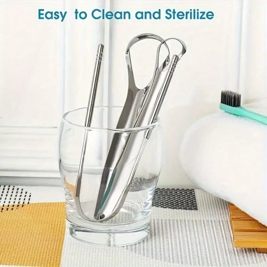 1/3-teiliges Zungenschaber-Set aus Edelstahl zum Entfernen der Zungenbeschichtung und zur Reduzierung von Mundgeruch, Kit zur Mundreinigungswerkzeuge Image