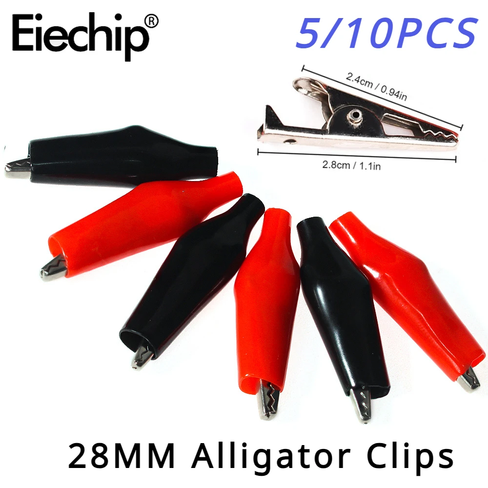5-10 Stück 28mm Krokodil klemmen elektrischer DIY-Test, 24*28mm Metall krokodil klemmen schwarz rot weich kunststoff beschichtete Prüf sonde Image