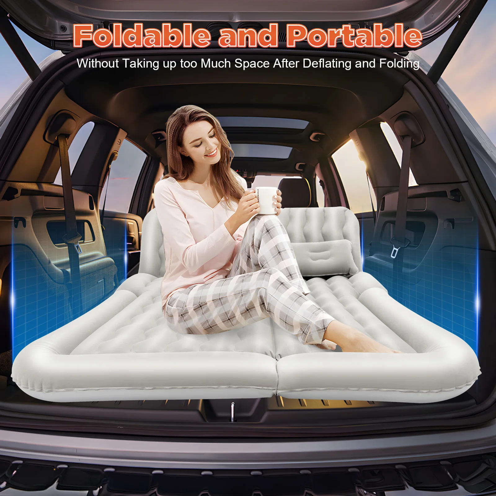 SUV Car Air Mattress, Removable Inflatable Mattress with 2 Cushions & Pump, Thickened Air Bed for Travel Camping Activities