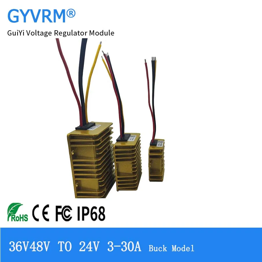 DC-DC-Stromrichter, 36 V, 48 V auf 24 V, 3 A, 5 A, 8 A, 10 A, 15 A, 20 A, Abwärtsmodul, 30–60 V auf 24 V, 20 A, 480 W, goldfarbene Aluminiumlegierung aus Druckguss Image