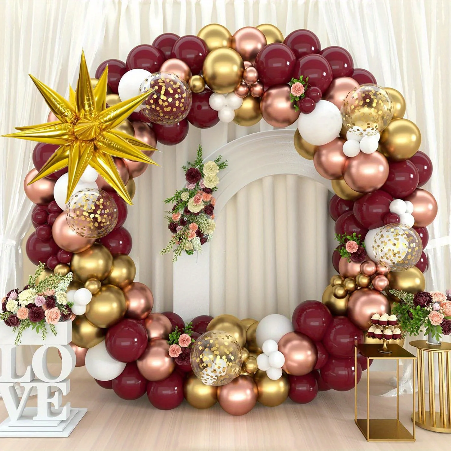 138-teiliges weinrotes und weißes Ballonbogen-Set, geeignet für Hochzeit, Valentinstag, Geburtstagsfeier, Brautparty-Dekoration Image
