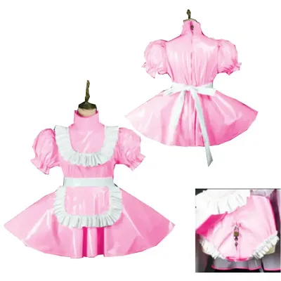 Abschließbares französisches Sissy-Dienstmädchen-Kostüm, Lolita-Uniform mit Puffärmeln und Schürze, Image