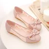Damenschuhe, Slip-On-Mokassins, runde Zehenpartie, flache Damenschuhe mit Schleife, Rosa, niedriger
