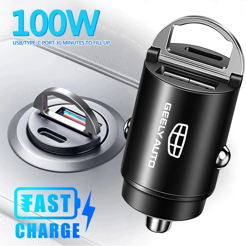 100W QC3.0 PD Mini Auto Ladegerät Schnelle Lade Auto USB Typ C Ladegerät Für Geely Coolray Geometrie GX3 Emgrand EC7 LC Panda Tugella Image