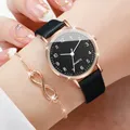 2 teile/satz Damen uhr Mode kleine arabische Zifferblatt Quarzuhren lässig Lederband Armbanduhren Armband Set (ohne Box)