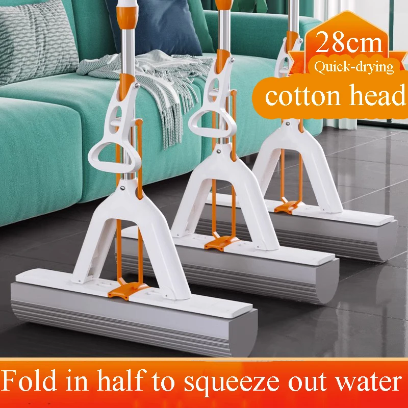 Rollmopp mit langem Griff und 2 saugfähigen Moppköpfen, Nachfüllungen zum Aufhängen, fauler Schwamm, bequemer Baumwoll-Moppkopf Image