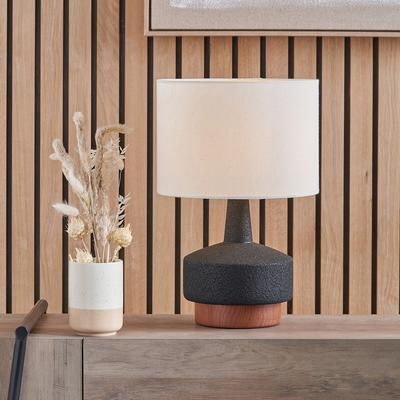 Black and Wood Effect Textured Ceramic Table Lamp