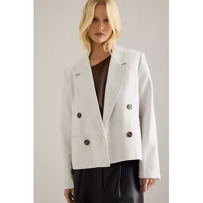 Selected Femme Venja Cotton-Linen Cropped Blazer