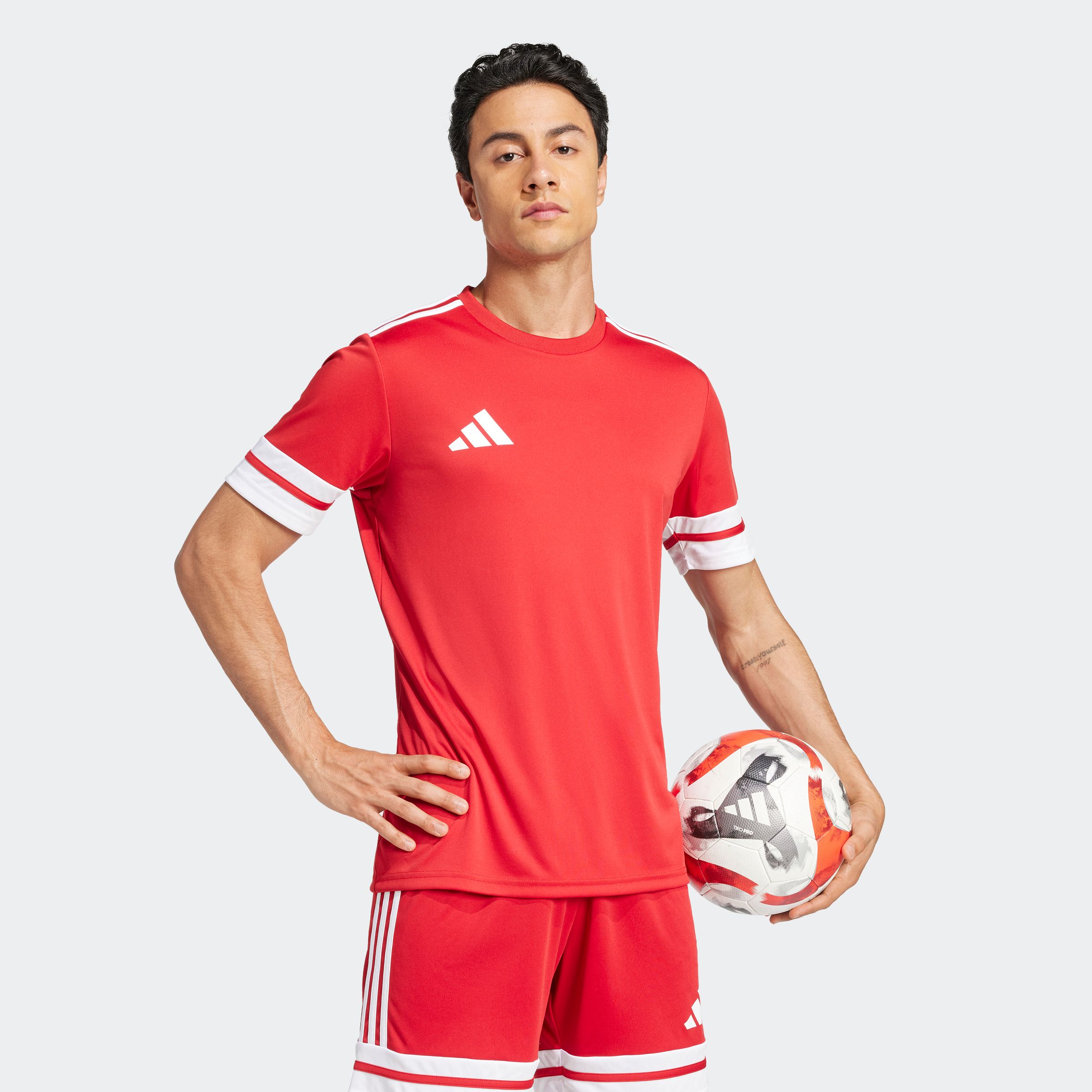 Fußballtrikot ADIDAS PERFORMANCE "SQUA25 JSY M", Herren, Gr. L, rot (team power rot 2, weiß), Obermaterial: 100% Polyester, Rundhals, Trikots Fußballtrikot