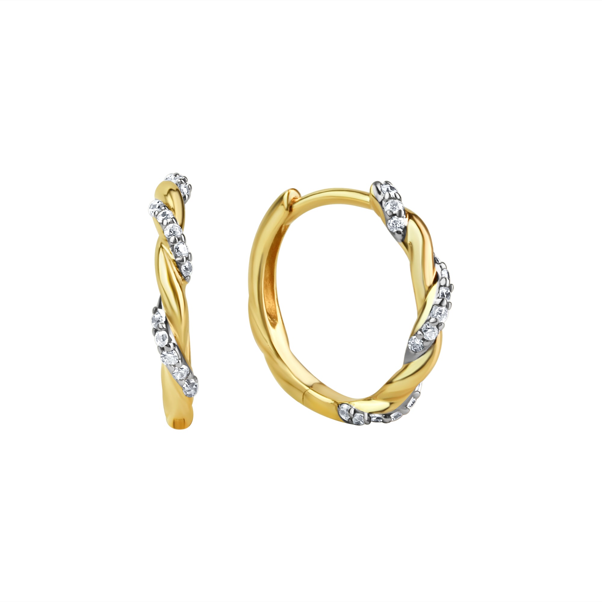 Paar Creolen VIVANCE "333/- Gelbgold bicolor Zirkonia", bunt (mehrfarbig, weiß), Ohrringe, Damen, one-size, Gold