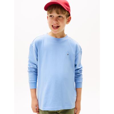 Langarmshirt TOMMY HILFIGER "ESSENTIAL T-SHIRT LS", Jungen, Gr. 14 (164), blau (cloudy blau), Single Jersey, Obermaterial: 100% Baumwolle, unifarben, casual, regular fit hüftlang, Rundhals, Langarm Bündchen, Shirts, für Kinder bis 16 Jahre, Markenlogo Image