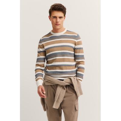 Rundhalspullover BUGATTI "Regular Fit", Herren, Gr. XL, 40, beige, Sweatware, 95% Baumwolle, 5% Kaschmir, gestreift, casual, regular fit, Rundhals, Langarm Rippbündchen, Pullover, gestreift aus Kaschmir-Mix Image