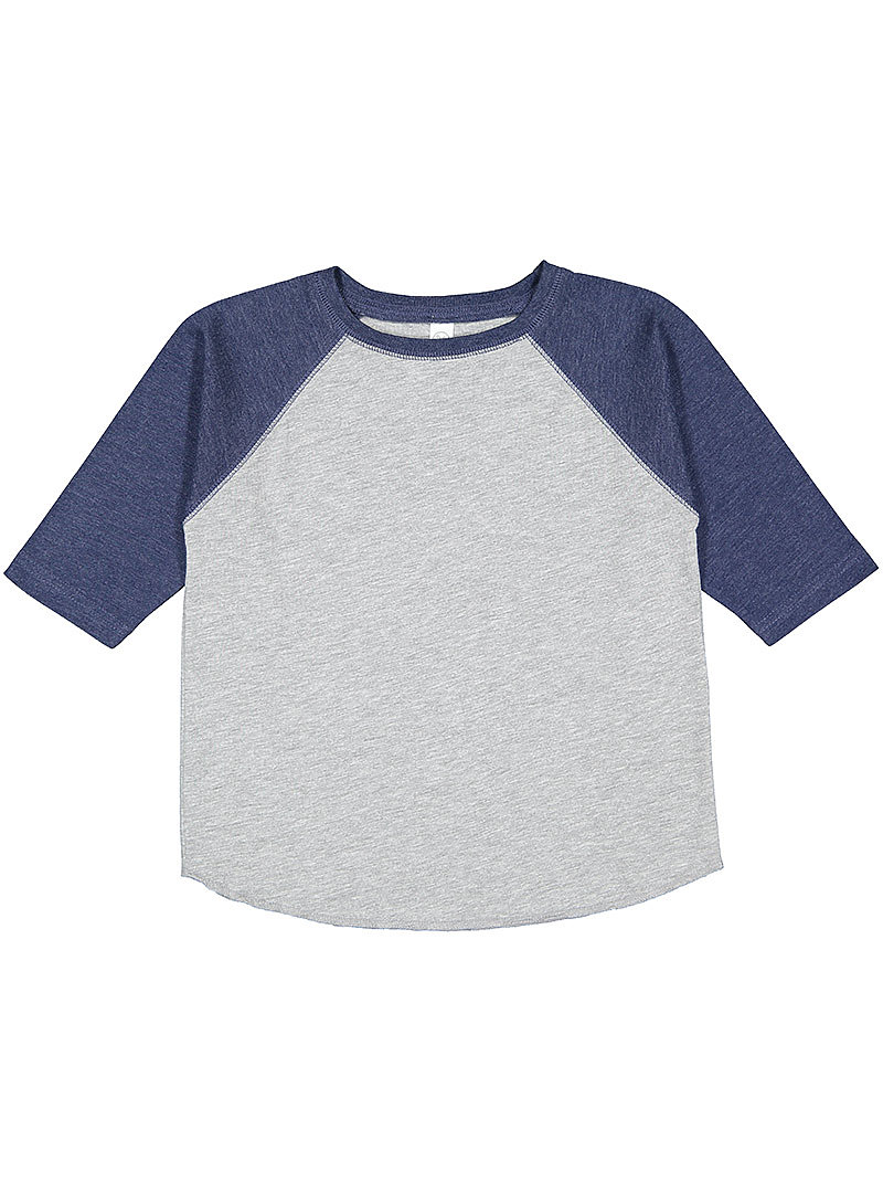 Rabbit Skins RS3330 Toddler Baseball T Shirt in Vintage Heather/Vintage True Navy Blue size 5/6 | Ringspun Cotton 3330, LA3330