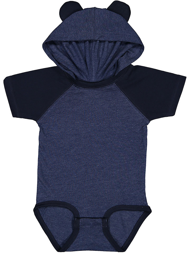 Rabbit Skins 4417 Infant Hooded Bodysuit W/ Ears in Vintage True Navy Blue/Navy Blue size 18M | Cotton