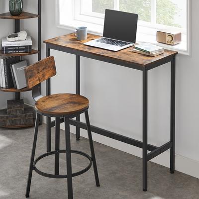 TEMU Bar Stools Set Of 2 Kitchen Chairs With Backrest 62.5 Cm Tall Seat Easy Assembly Industrial Style Rustic Brown And Black Image