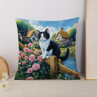 TEMU 1pc, Suige Home Cat & Pillowcase, 17.7x17.7inch/19.7x19.7inch, Soft Short Plush, Contemporary Style, Polyester, Machine Washable, No Insert, For Sofa, Living Room, Bedroom Decor Image