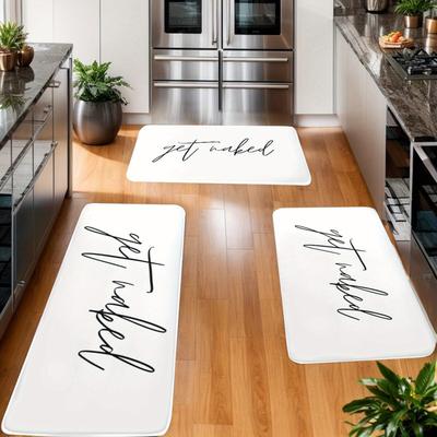 TEMU Machine Washable Kitchen Mats - 1pc Polyester Non-slip Rectangular Runner With Get Naked Quote - Doormat For Home Entrance, Bathroom, Living Room - , Rug For Christmas Decor Image