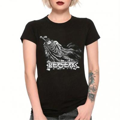 TEMU Men's Graphic T-shirt - Black Casual Cotton Tee With Anime-inspired Print, Regular Fit Short Sleeve Round Neck For Casual Attire, Casual Attire Tee | Graphic Tee | Image