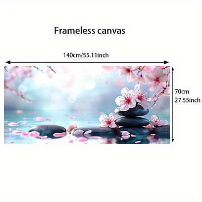 "TEMU Large Canvas Art Print, 27.55" X 55.11" - Cherry Blossoms And Stones Wall Decor For Living Room Or Bedroom, Modern Home Aesthetic, Living Room Decor | Minimalist Art Print | , Canvas Wall Art" Image