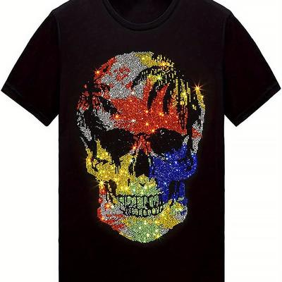 TEMU Ewh Hzcx Men Women T Shirt Rhinestone Short Sleeve Washed Cotton Graphic Tee Image