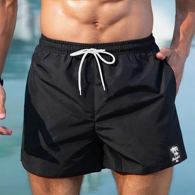 "TEMU Men' Color Polyester Swim Trunks, 3.5" Inseam Beach Shorts, Regular Fit, Non-stretch Woven Fabric, 100% Polyester, Staming Detail, 65/105 G/m² Weight" Image