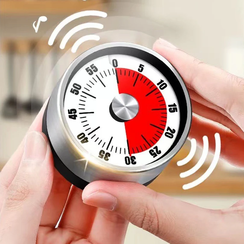 Visueller Timer aus Edelstahl, multifunktionaler mechanischer Küchentimer, 60-Minuten-Uhr-Timer, geeignet zum Kochen und Lernen Image