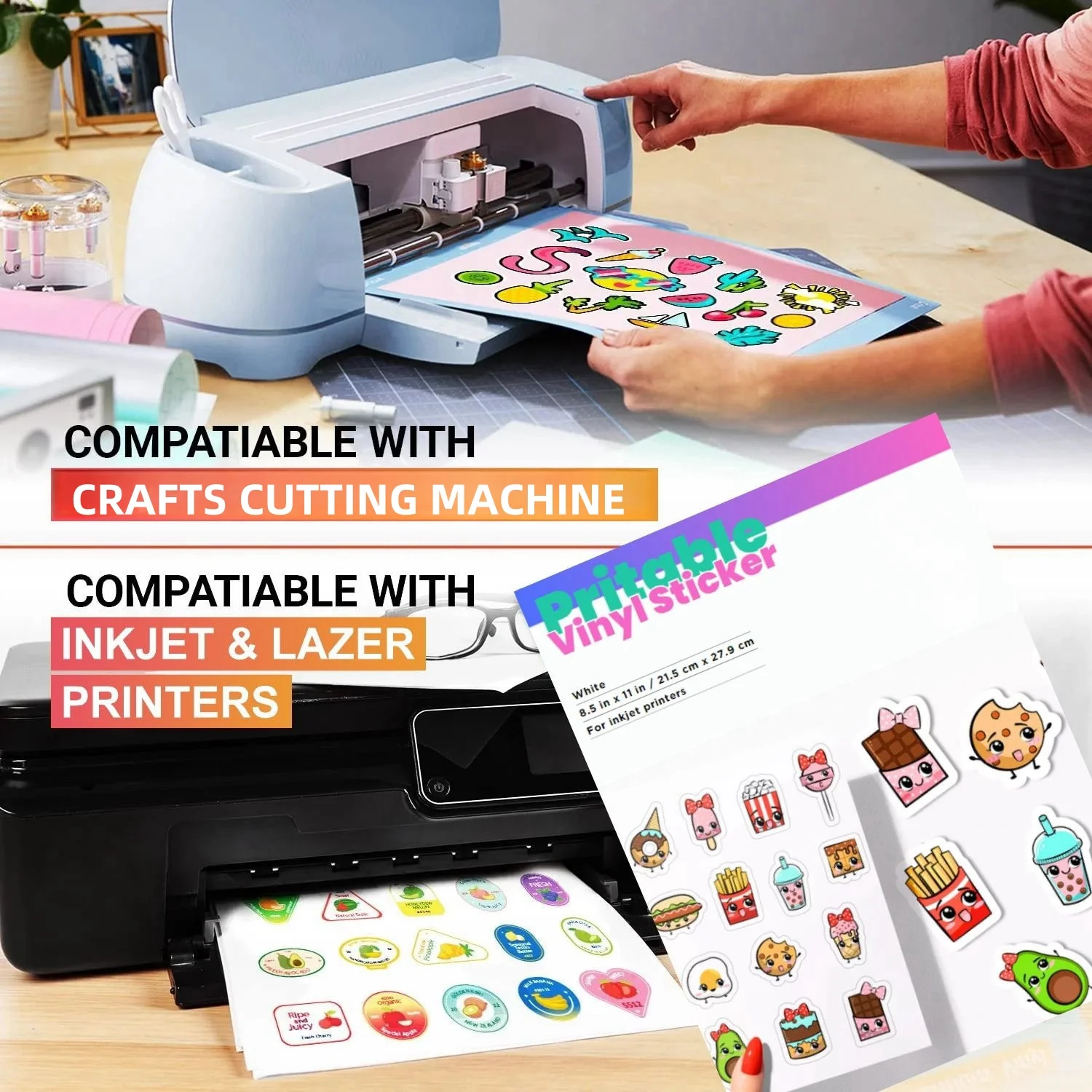 20 Blatt 8,5 x 11 Zoll wasserfest – langlebiges, bedruckbares Vinyl-Aufkleberpapier, trocknet schnell und hält die Tinte gut Image