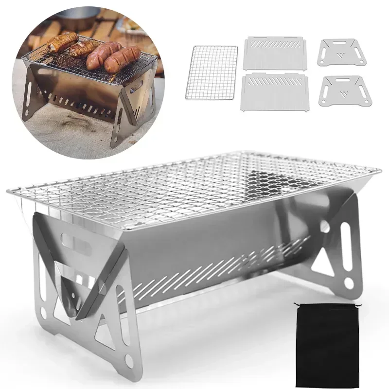 Tragbare Outdoor Klapp Grill Herd Edelstahl Praktische Karte Typ Brennholz Herd Mini Grill Rack Haushalts Herd