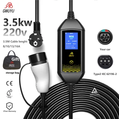GWUYU Tragbares EV-Ladegerät Typ 2 16 A 3,5 kW EV-Ladebox Strom einstellen mit Schuko-Stecker für Elektrofahrzeuge Image