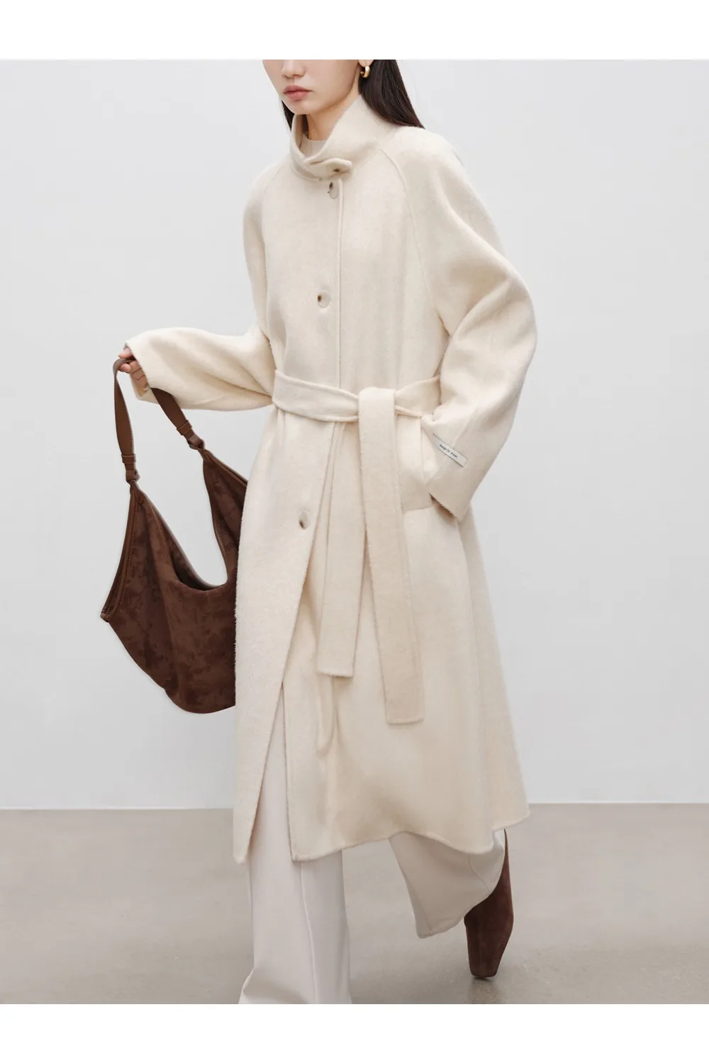 Ziqiao zierliche Größe grauer Stehkragen Wolle doppelseitiger Woll mantel für Damen Winter 2024 neuer High-End-Woll mantel 24 zq94163