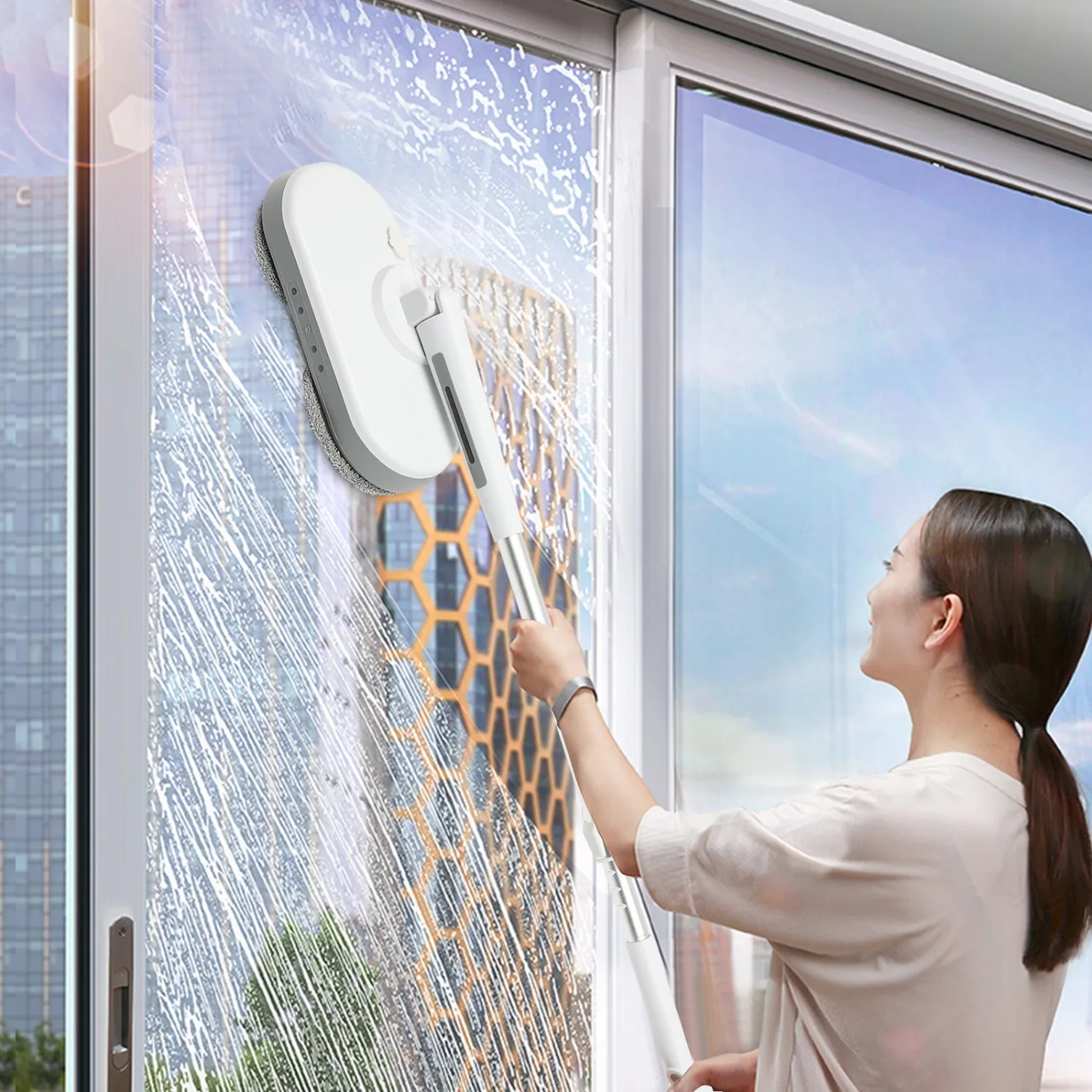 Kabelloser elektrischer Mopp-Bodenwischer mit Sprühfunktion, 350 ml Wassertank-Spin-Mop, LED-Beleuchtung, für Holzböden/Fliesen Image